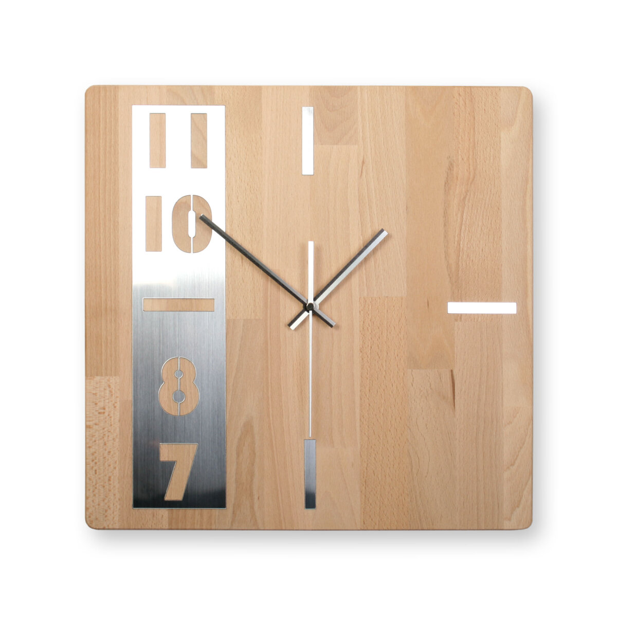 Timeline Designer-Wanduhr aus Massivholz &ndash; Alu-Applikation & leises Uhrwerk