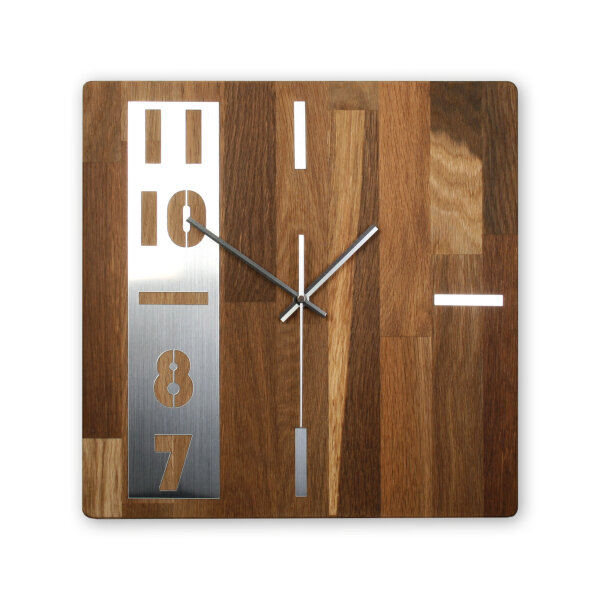 Timeline Designer-Wanduhr aus Massivholz &ndash; Alu-Applikation & leises Uhrwerk