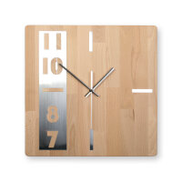 Timeline Designer-Wanduhr aus Massivholz &ndash; Alu-Applikation & leises Uhrwerk