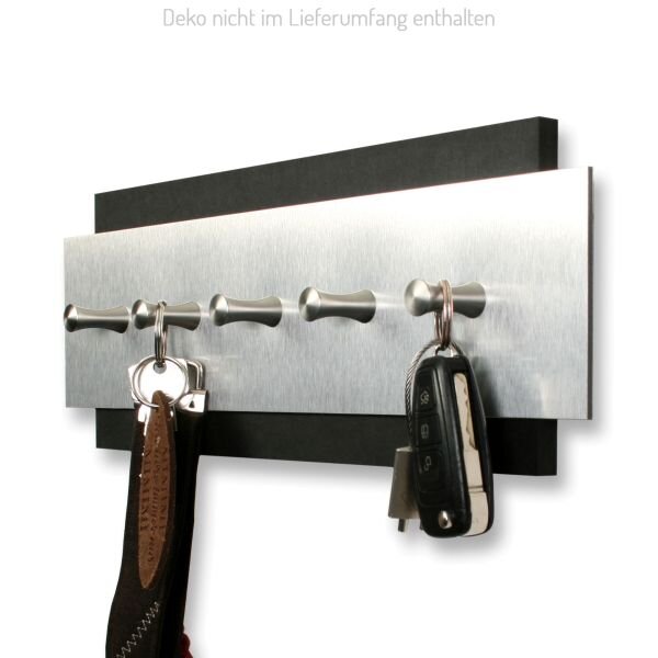 Designer Schlüsselbrett aus Holz und gebürstetem Aluminium in modernem Metallic-Look