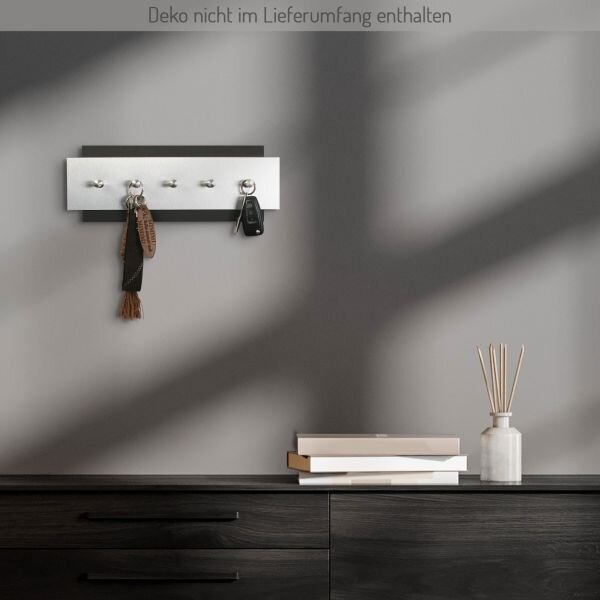 Designer Schlüsselbrett aus Holz und gebürstetem Aluminium in modernem Metallic-Look