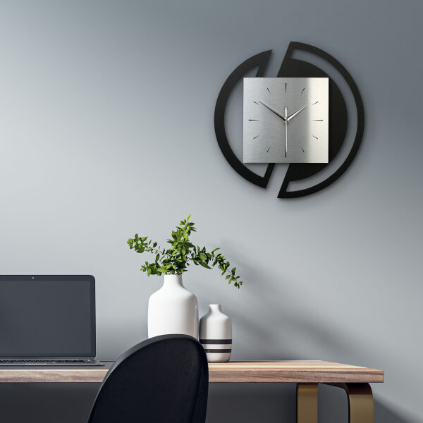 Runde 3D Designer-Wanduhr „Silver“ in modernem Metallic-Look silber-schwarz