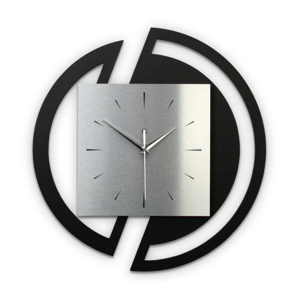 Runde 3D Designer-Wanduhr „Silver“ in modernem Metallic-Look silber-schwarz