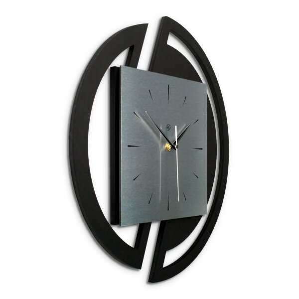 Runde 3D Designer-Wanduhr „Silver“ in modernem Metallic-Look silber-schwarz