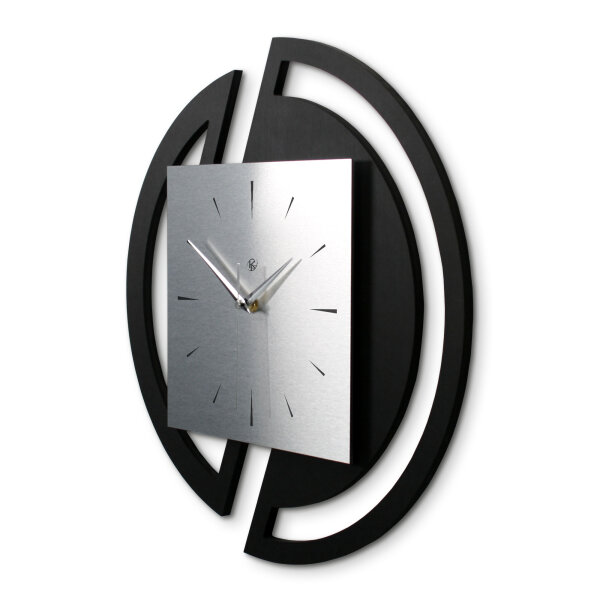 Runde 3D Designer-Wanduhr „Silver“ in modernem Metallic-Look silber-schwarz