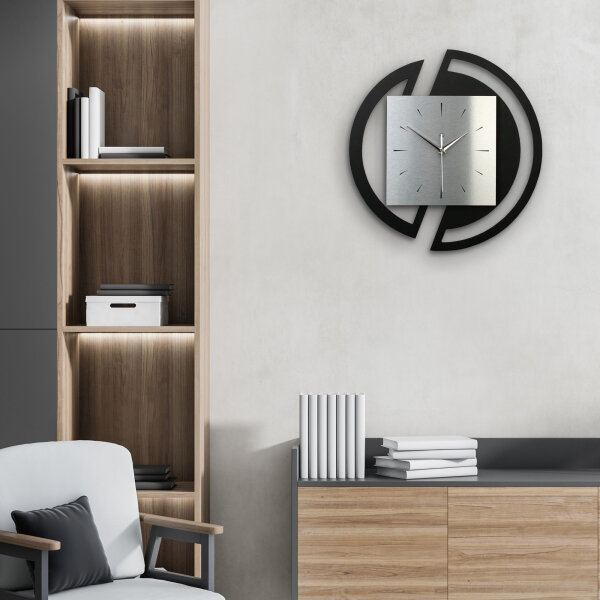 Runde 3D Designer-Wanduhr „Silver“ in modernem Metallic-Look silber-schwarz