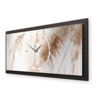 3D Wanduhr "Gr&auml;ser" aus geb&uuml;rstetem Aluminium & MDF quer mit leisem Funk- oder Quarzuhrwerk