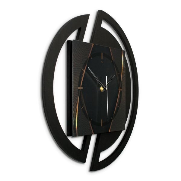 Runde 3D Designer-Wanduhr „Dark Elegance“ in modernem Metallic-Look schwarz-gold
