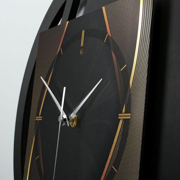 Runde 3D Designer-Wanduhr „Dark Elegance“ in modernem Metallic-Look schwarz-gold