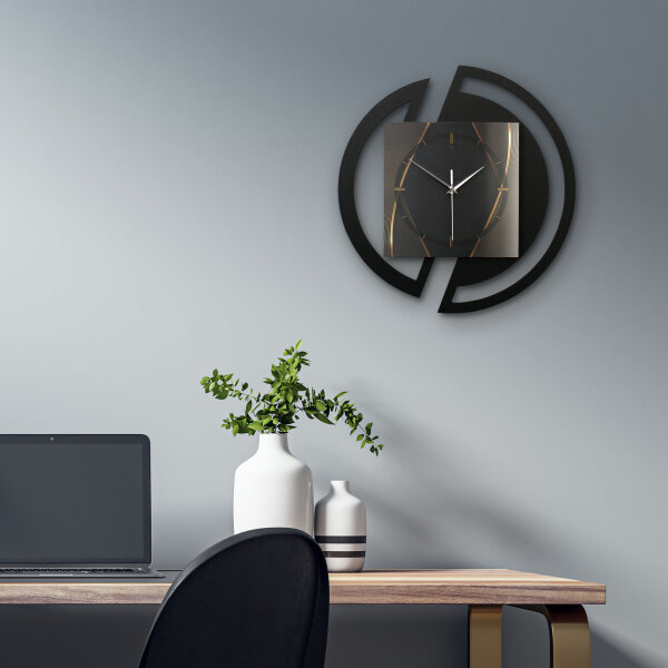 Runde 3D Designer-Wanduhr „Dark Elegance“ in modernem Metallic-Look schwarz-gold
