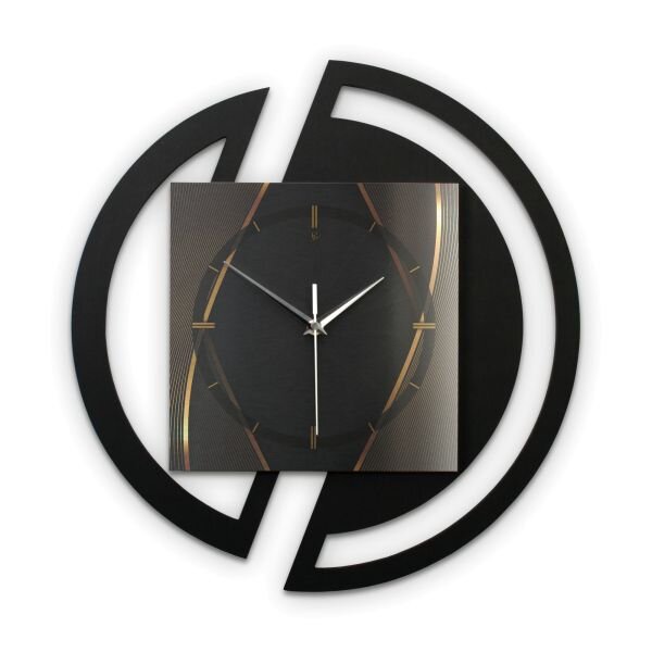 Runde 3D Designer-Wanduhr „Dark Elegance“ in modernem Metallic-Look schwarz-gold