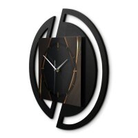 Runde 3D Designer-Wanduhr „Dark Elegance“ in modernem Metallic-Look schwarz-gold