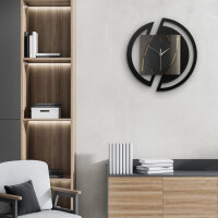 Runde 3D Designer-Wanduhr „Dark Elegance“ in modernem Metallic-Look schwarz-gold
