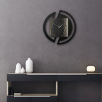 Runde 3D Designer-Wanduhr „Dark Elegance“ in modernem Metallic-Look schwarz-gold