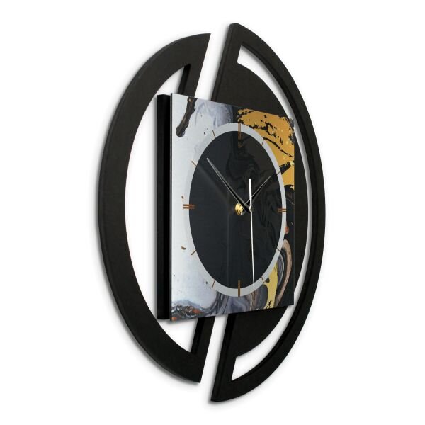 Runde 3D Designer-Wanduhr &bdquo;Gold & Black Ink&ldquo; in modernem Metallic-Look schwarz-gold-silber