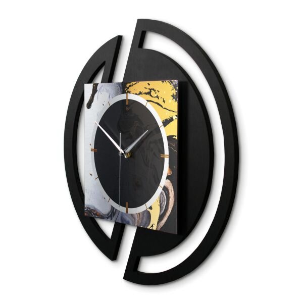 Runde 3D Designer-Wanduhr &bdquo;Gold & Black Ink&ldquo; in modernem Metallic-Look schwarz-gold-silber