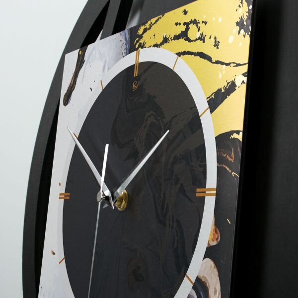 Runde 3D Designer-Wanduhr &bdquo;Gold & Black Ink&ldquo; in modernem Metallic-Look schwarz-gold-silber