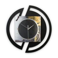 Runde 3D Designer-Wanduhr &bdquo;Gold & Black Ink&ldquo; in modernem Metallic-Look schwarz-gold-silber