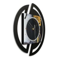 Runde 3D Designer-Wanduhr &bdquo;Gold & Black Ink&ldquo; in modernem Metallic-Look schwarz-gold-silber