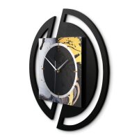 Runde 3D Designer-Wanduhr &bdquo;Gold & Black Ink&ldquo; in modernem Metallic-Look schwarz-gold-silber