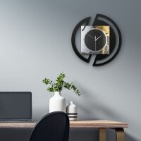 Runde 3D Designer-Wanduhr &bdquo;Gold & Black Ink&ldquo; in modernem Metallic-Look schwarz-gold-silber