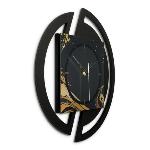 Runde 3D Designer-Wanduhr „Golden Liquid“ in modernem Metallic-Look schwarz-gold