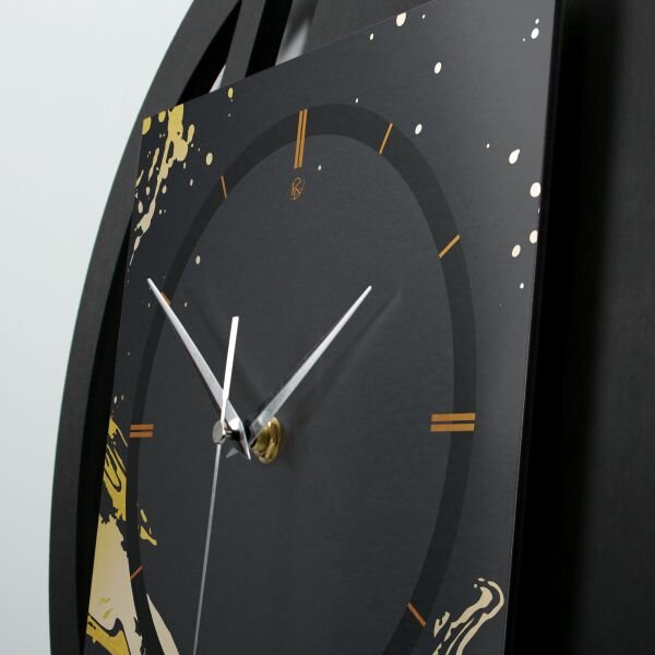 Runde 3D Designer-Wanduhr „Golden Liquid“ in modernem Metallic-Look schwarz-gold
