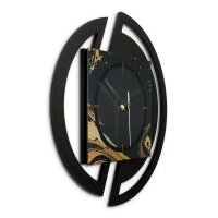 Runde 3D Designer-Wanduhr „Golden Liquid“ in modernem Metallic-Look schwarz-gold