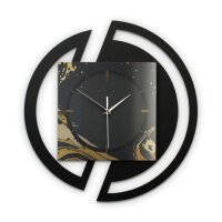Runde 3D Designer-Wanduhr „Golden Liquid“ in modernem Metallic-Look schwarz-gold