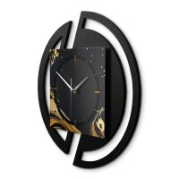 Runde 3D Designer-Wanduhr „Golden Liquid“ in modernem Metallic-Look schwarz-gold