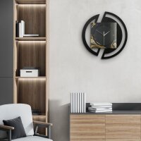 Runde 3D Designer-Wanduhr „Golden Liquid“ in modernem Metallic-Look schwarz-gold