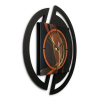Runde 3D Designer-Wanduhr &bdquo;Dynamic&ldquo; in modernem Metallic-Look schwarz-orange