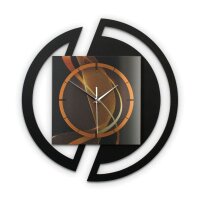Runde 3D Designer-Wanduhr &bdquo;Dynamic&ldquo; in modernem Metallic-Look schwarz-orange