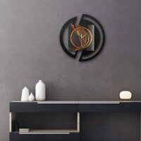 Runde 3D Designer-Wanduhr &bdquo;Dynamic&ldquo; in modernem Metallic-Look schwarz-orange