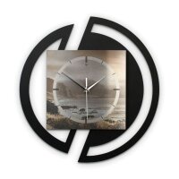 Runde 3D Designer-Wanduhr &bdquo;K&uuml;ste&ldquo; in modernem Metallic-Look schwarz-beige