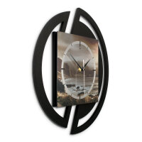 Runde 3D Designer-Wanduhr &bdquo;K&uuml;ste&ldquo; in modernem Metallic-Look schwarz-beige