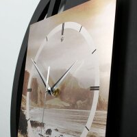 Runde 3D Designer-Wanduhr &bdquo;K&uuml;ste&ldquo; in modernem Metallic-Look schwarz-beige