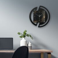 Runde 3D Designer-Wanduhr „Black & Gold Waves“ in modernem Metallic-Look schwarz-gold