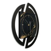 Runde 3D Designer-Wanduhr „Black & Gold Waves“ in modernem Metallic-Look schwarz-gold