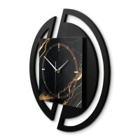 Runde 3D Designer-Wanduhr „Black & Gold Waves“ in modernem Metallic-Look schwarz-gold