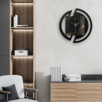 Runde 3D Designer-Wanduhr „Black & Gold Waves“ in modernem Metallic-Look schwarz-gold