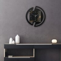 Runde 3D Designer-Wanduhr „Black & Gold Waves“ in modernem Metallic-Look schwarz-gold