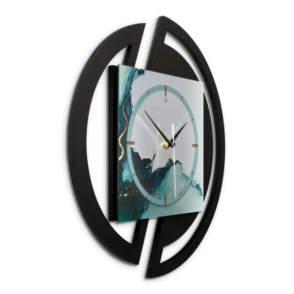 Runde 3D Designer-Wanduhr &bdquo;Turquoise&ldquo; in modernem Metallic-Look schwarz-silber-t&uuml;rkis