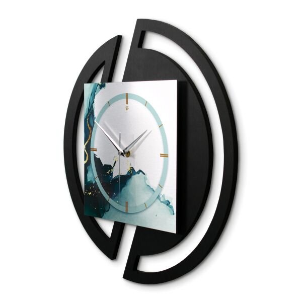 Runde 3D Designer-Wanduhr &bdquo;Turquoise&ldquo; in modernem Metallic-Look schwarz-silber-t&uuml;rkis