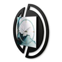 Runde 3D Designer-Wanduhr &bdquo;Turquoise&ldquo; in modernem Metallic-Look schwarz-silber-t&uuml;rkis