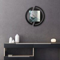 Runde 3D Designer-Wanduhr &bdquo;Turquoise&ldquo; in modernem Metallic-Look schwarz-silber-t&uuml;rkis