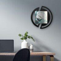 Runde 3D Designer-Wanduhr &bdquo;Turquoise&ldquo; in modernem Metallic-Look schwarz-silber-t&uuml;rkis