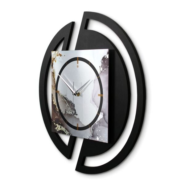 Runde 3D Designer-Wanduhr &bdquo;Abstract Water&ldquo; in modernem Metallic-Look schwarz-silber-grau