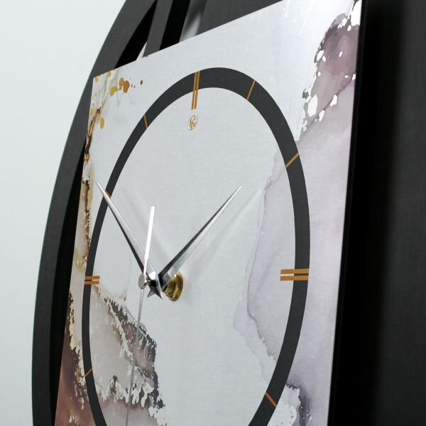 Runde 3D Designer-Wanduhr &bdquo;Abstract Water&ldquo; in modernem Metallic-Look schwarz-silber-grau
