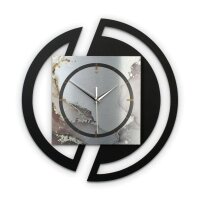 Runde 3D Designer-Wanduhr &bdquo;Abstract Water&ldquo; in modernem Metallic-Look schwarz-silber-grau
